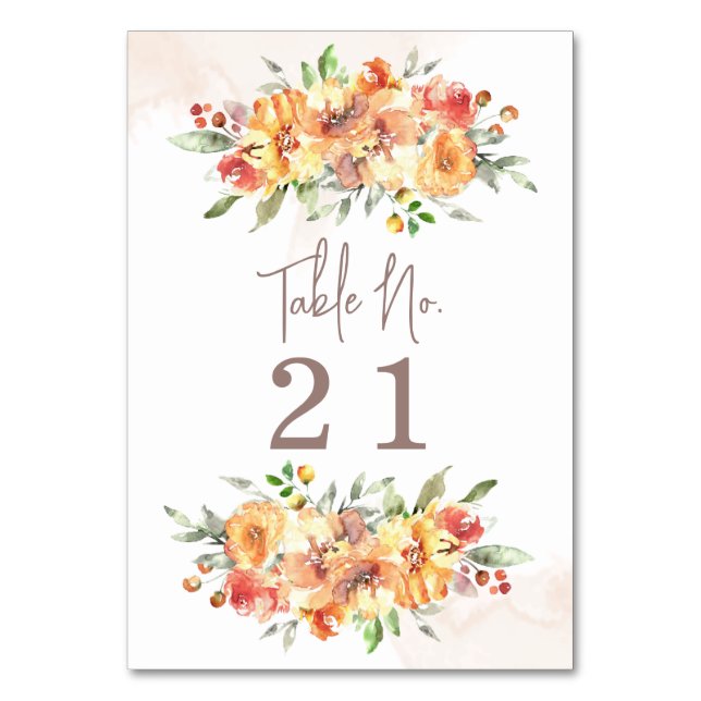 Numéro De Table Aquarelle Floral Mariage (Dos)