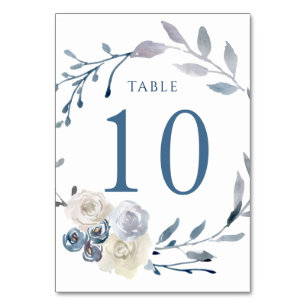 Numéro De Table aquarelle florale bleu couronne Tableau Numéro 10