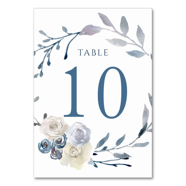Numéro De Table aquarelle florale bleu couronne Tableau Numéro 10 (Par défaut)