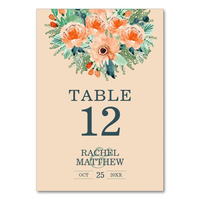 Numéro De Table Aquarelle florale de Pêche (Par défaut)