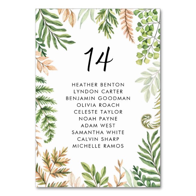 Numéro De Table Aquarelle Foliage sauvage Verdure Siège Mariage (Par défaut)
