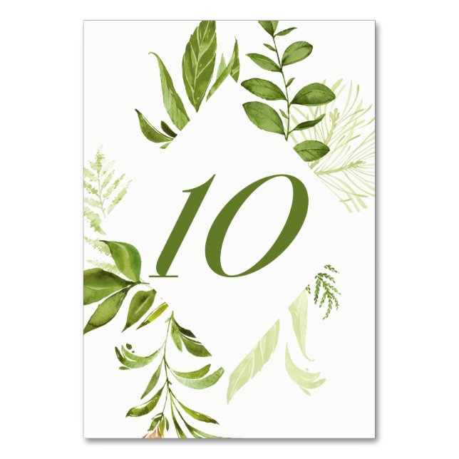Numéro De Table Aquarelle Foliage vert sauvage Table Numéro 10 Car (Par défaut)