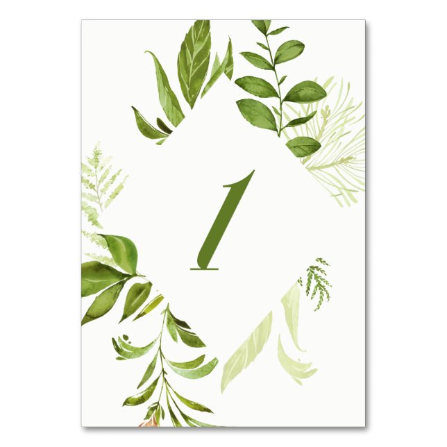 Numéro De Table Aquarelle Folithe vert sauvage Table Numéro 1 Cart (Par défaut)
