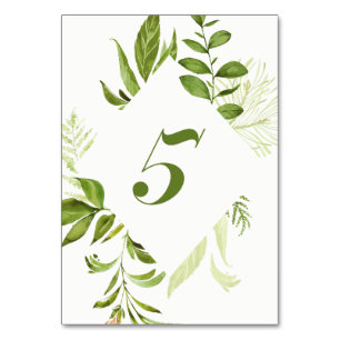 Numéro De Table Aquarelle Folithe vert sauvage Table Numéro 5 Cart