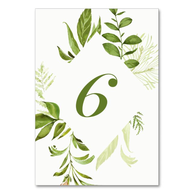 Numéro De Table Aquarelle Folithe vert sauvage Table Numéro 6 Cart (Par défaut)