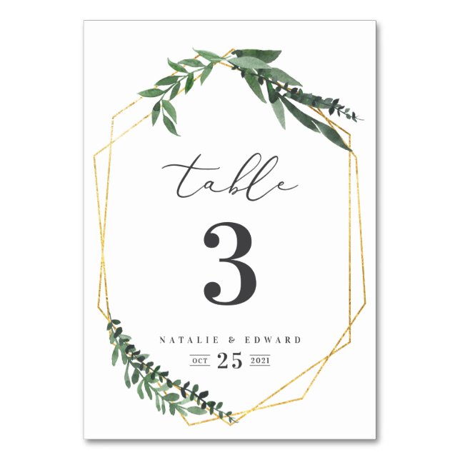 Numéro De Table aquarelle géométrique or feuillage (Par défaut)