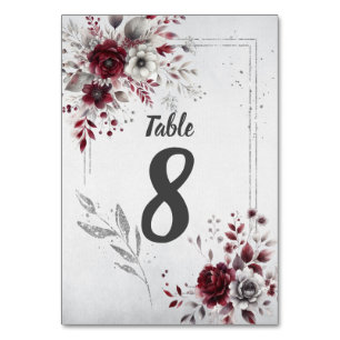 Numéro De Table Aquarelle gris argenté profonde de Bourgogne sur m
