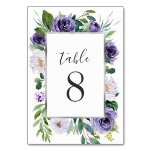 Numéro De Table Aquarelle gris argenté violet Mariage floral
