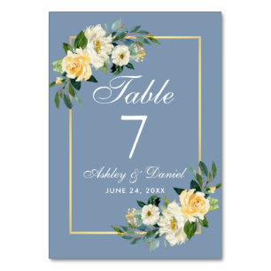Numéro De Table Aquarelle Jaune Blanc Floral Mariage Or