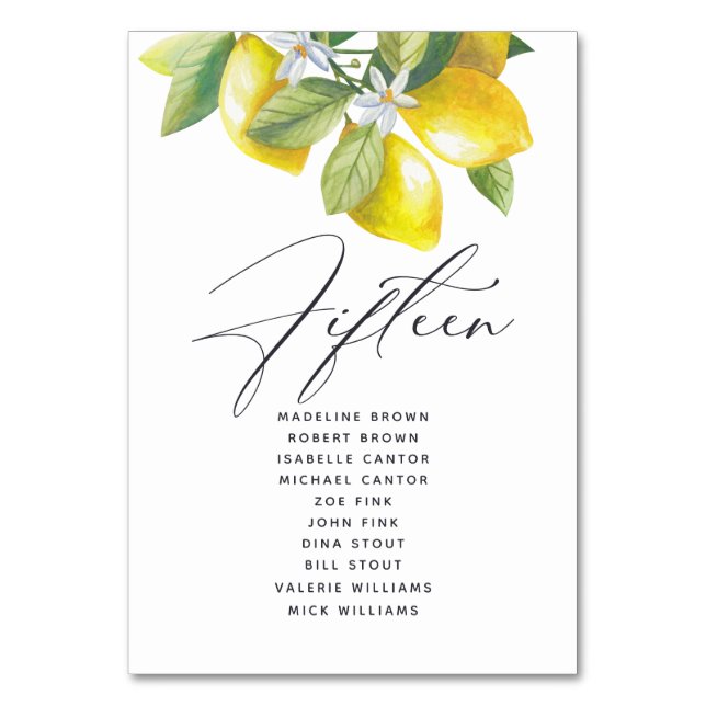 Numéro De Table Aquarelle Lemon Blossom Siège Tableau Numéro (Par défaut)