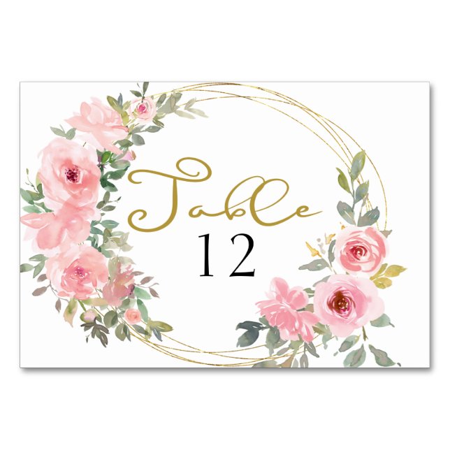 Numéro De Table Aquarelle Lush Blush rose Mariage Floral (Devant)