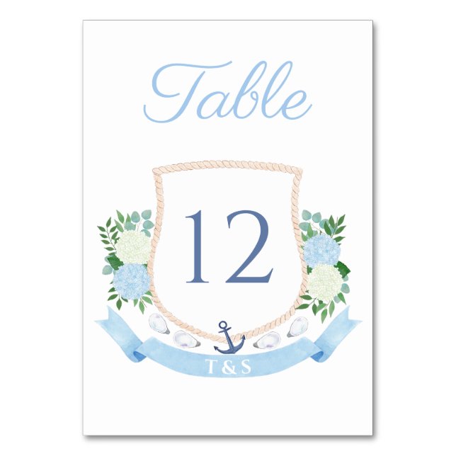 Numéro De Table Aquarelle Mariage de la crête de monogramme côtièr (Par défaut)