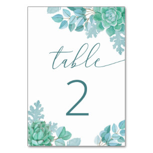 Numéro De Table Aquarelle menthe succulents. Mariage de cactus flo