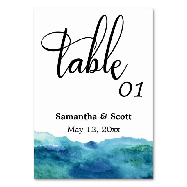 Numéro De Table Aquarelle moderne Abstrait bleu vert Aqua (Par défaut)