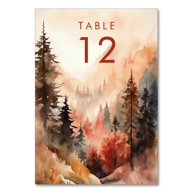 Numéro De Table Aquarelle moderne Automne Mariage en terre cuite (Par défaut)
