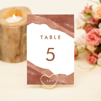 Numéro De Table Aquarelle moderne Burange Orange Terracotta Mariag