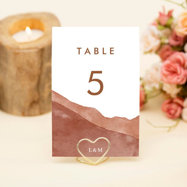 Numéro De Table Aquarelle moderne Burange Orange Terracotta Mariag (Créateur téléchargé)