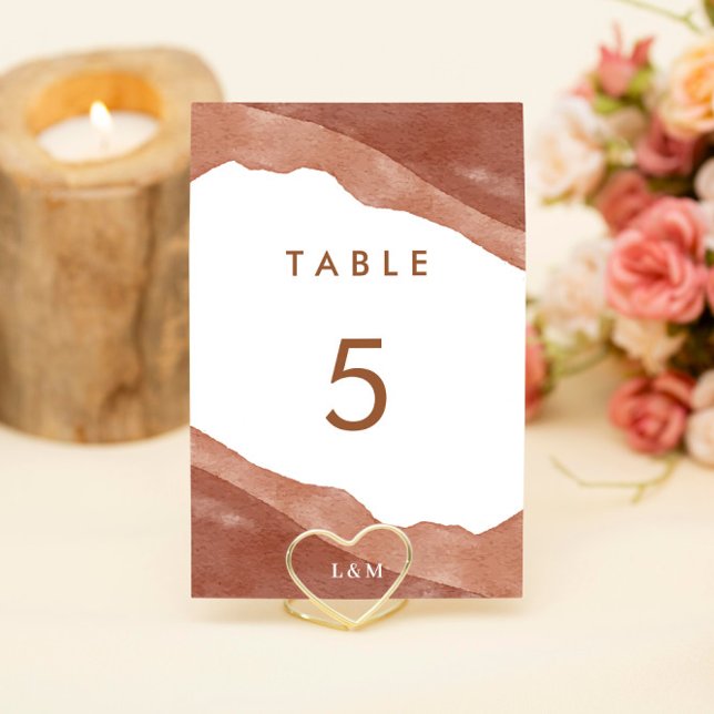 Numéro De Table Aquarelle moderne Burange Orange Terracotta Mariag (Créateur téléchargé)