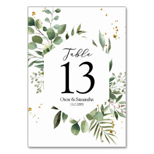Numéro De Table Aquarelle moderne Verdure Cadre vert Eucalyptus 