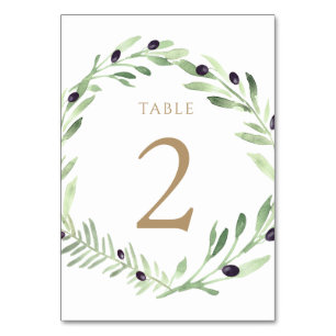 Numéro De Table aquarelle olive couronne Tableau Numéro 2