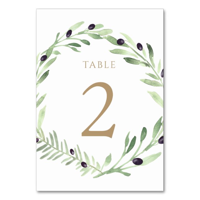 Numéro De Table aquarelle olive couronne Tableau Numéro 2 (Par défaut)