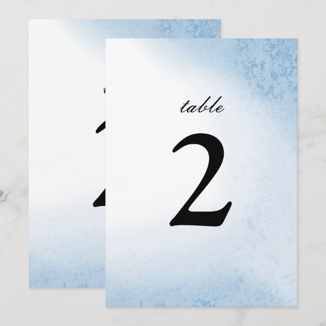 Numéro de table aquarelle ombré | Bleu (Devant / Derrière)