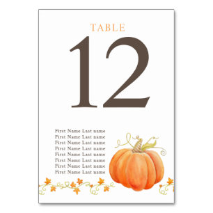 Numéro De Table Aquarelle orange citrouille et clients