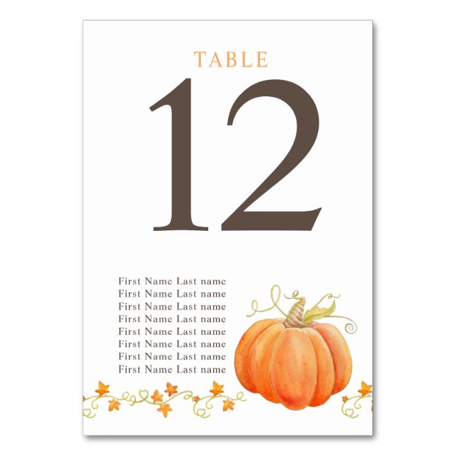 Numéro De Table Aquarelle orange citrouille et clients (Dos)