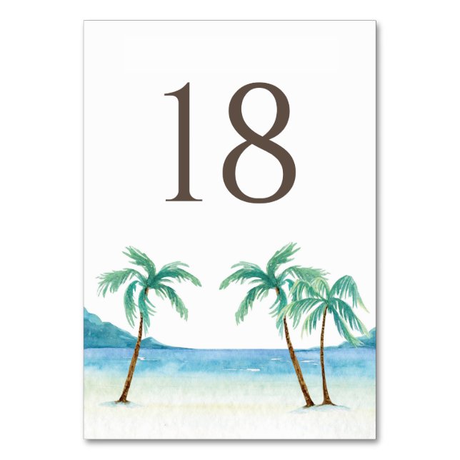 Numéro De Table Aquarelle Palm Trees Plage tropicale Mariage (Dos)