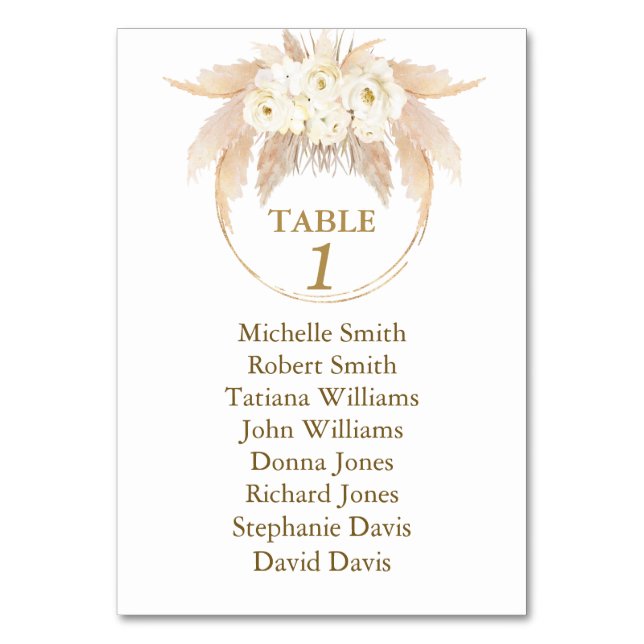 Numéro De Table Aquarelle Pampas Grass Baptême de siège graphique (Par défaut)