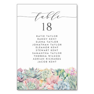 Numéro De Table Aquarelle Pastel Succulents Siège Mariage