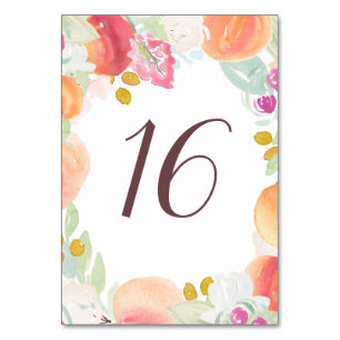 Numéro De Table Aquarelle Peaches et Fleurs Numéros de tableau