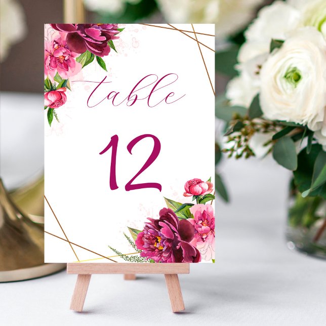 Numéro De Table Aquarelle Pink Peonies Faux Gold Foil Rustique (Créateur téléchargé)
