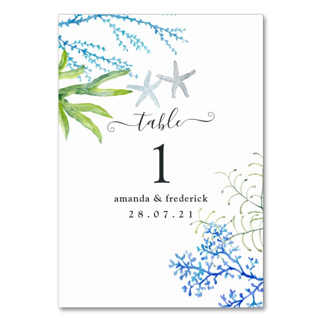 Numéro De Table Aquarelle Plage d'algues Mariage à thème (Par défaut)