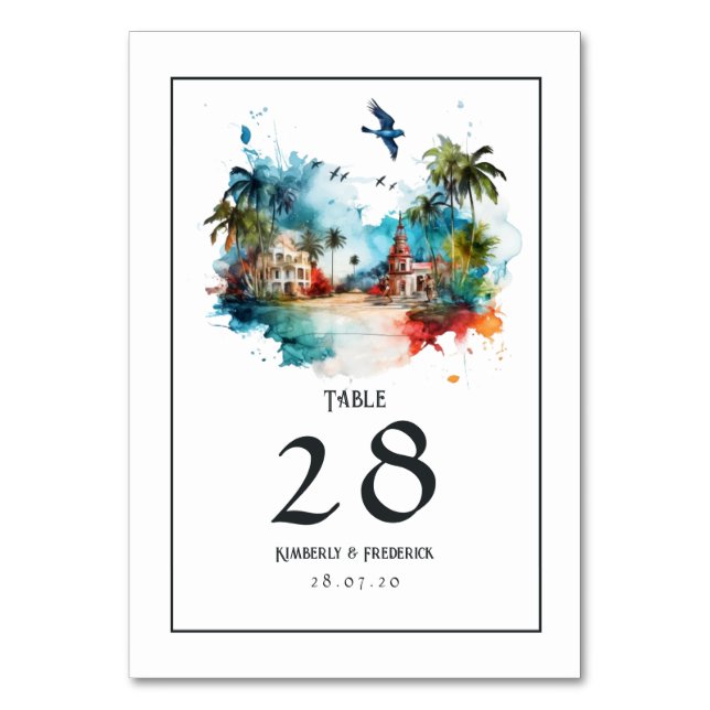Numéro De Table Aquarelle République Dominicaine Destination Maria (Par défaut)