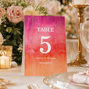 Numéro De Table Aquarelle rose chaud et orange