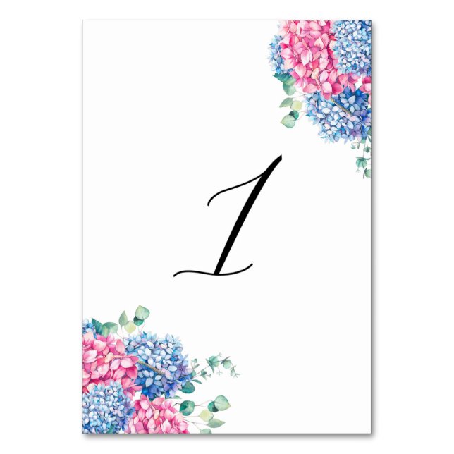 Numéro De Table Aquarelle rose et bleu Hydrangeas Tableau 1 (Par défaut)