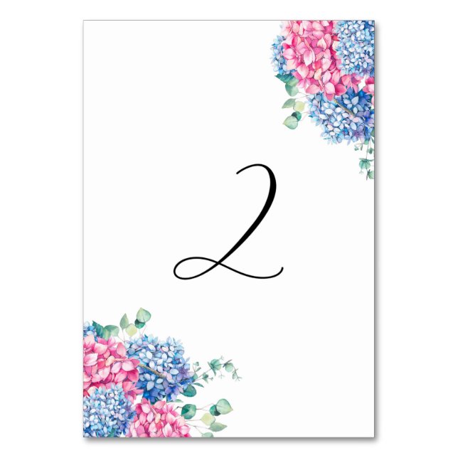 Numéro De Table Aquarelle rose et bleu Hydrangeas Tableau 2 (Par défaut)