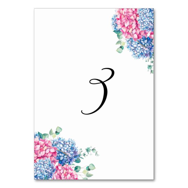 Numéro De Table Aquarelle rose et bleu Hydrangeas Tableau 3 (Par défaut)