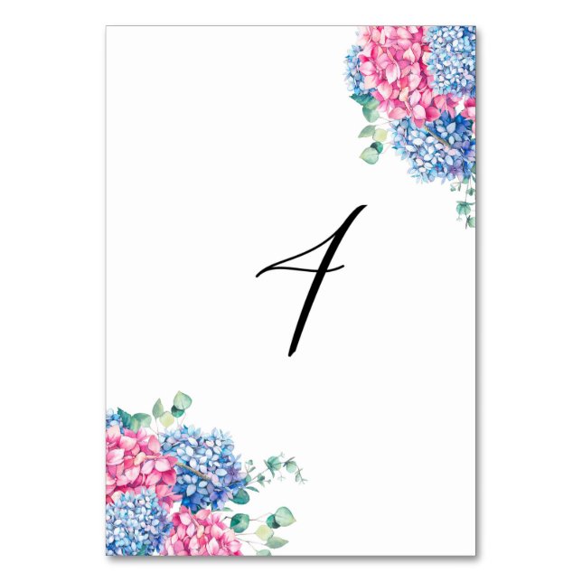 Numéro De Table Aquarelle rose et bleu Hydrangeas Tableau 4 (Par défaut)