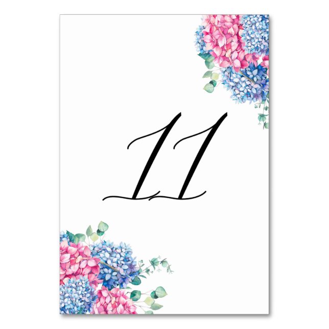 Numéro De Table Aquarelle rose et bleu Hydrangée Tableau 11 (Par défaut)