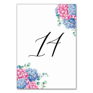 Numéro De Table Aquarelle rose et bleu Hydrangée Tableau 14