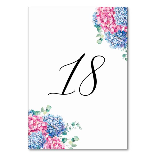 Numéro De Table Aquarelle rose et bleu Hydrangée Tableau 18 (Par défaut)