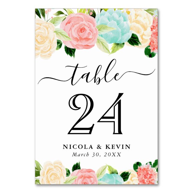 Numéro De Table Aquarelle rose et Mariage de fleurs de menthe (Par défaut)