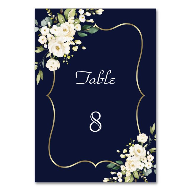 Numéro De Table Aquarelle rose Fleurs blanches Mariage cadre vert (Par défaut)