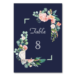Numéro De Table Aquarelle rose Fleurs blanches Mariage cadre vert