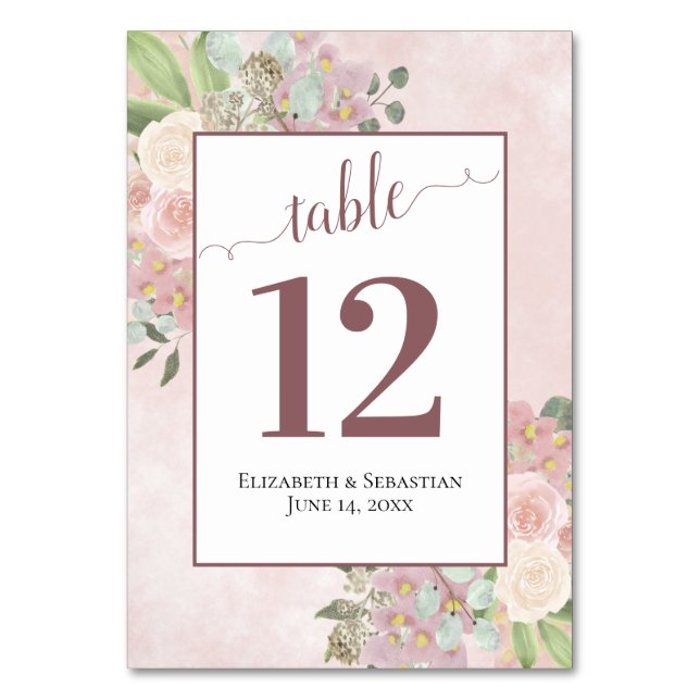 Numéro De Table Aquarelle rose Floral Elégant Boho Chic Mariage (Par défaut)