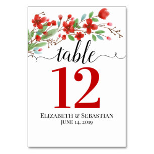 Numéro De Table Aquarelle rouge fleurit Élégant Mariage Boho
