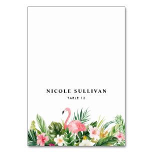 Numéro De Table Aquarelle Tropical Flowers & Flamant rose Place Ca