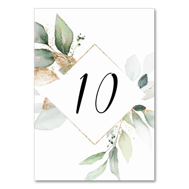 Numéro De Table Aquarelle Verdure et chiffres de table or (Par défaut)